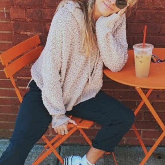 POL ANTHROPOLOGIE CREAM HOODIE SWEATER  CHUNKY KNIT COZY SOFT GIRL LARGE - Picture 5 of 9